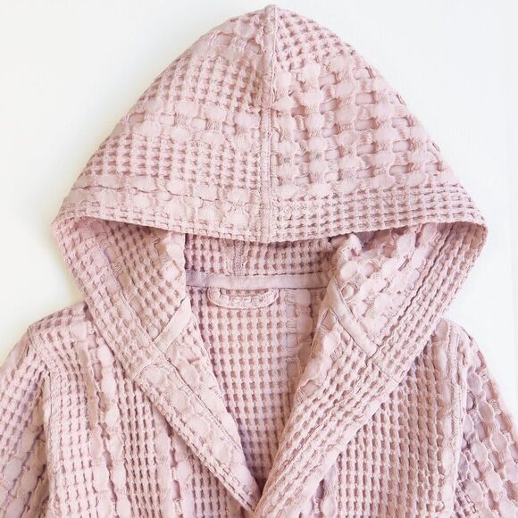 Organic Waffle Cotton Kids Bathrobe Pink - Picture 2 of 6